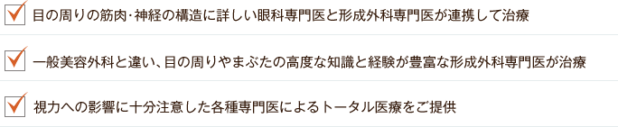 眼科と形成外科の専門医のチーム医療による安心・安全の提供